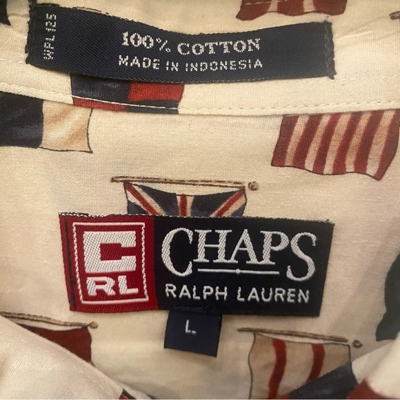 Vintage Chaps Ralph Lauren Men Assorted Flag All Over Print Shirt Size Large - Picture 6 of 7